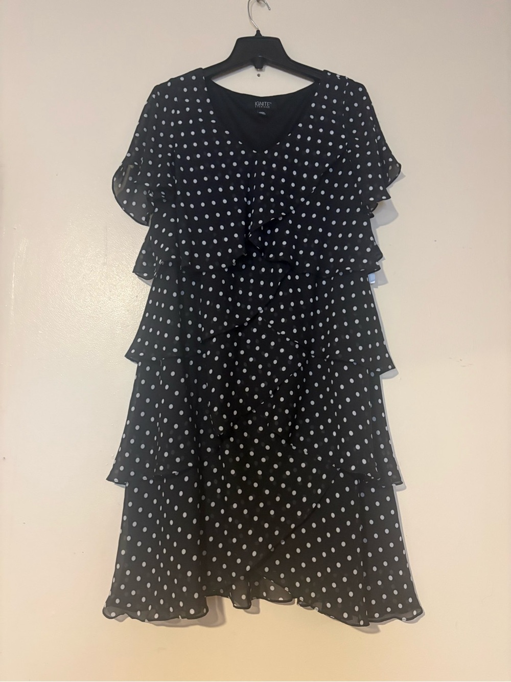 Black & White Polka Dot Tiered Formal Dress